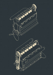 Wall Mural - Diesel engine drawings