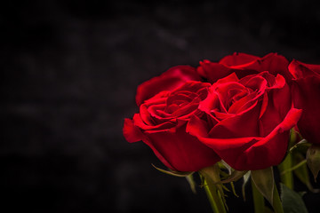 Poster - bouquet of beautiful red roses on a black background