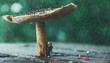 Little People: Gäste verstecken sich vor Regen unter einem Pilz