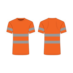 Wall Mural - orange reflective safety T-shirt for people isolated vector front and back for promotion on the white background