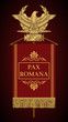 Roman Standard (Signa Romanum) with the inscription Pax Romana (Roman Peace). Roman Golden Eagle with the inscription S.P.Q.R. - Senatus Populus Quiritium Romanus, (The Senate and the People of Rome).