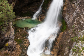  Fanes Waterfalls in Fanes Sennes Braies Nature Park, Cortina d'Ampezzo, Dolomites, Italy