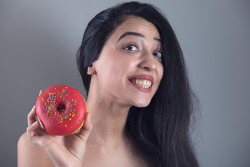 Wall Mural - happy woman hand Donut