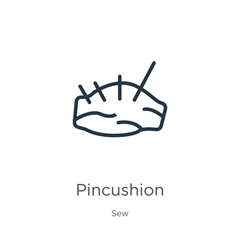 Pincushion icon. Thin linear pincushion outline icon isolated on white background from sew collection. Line vector sign, symbol for web and mobile