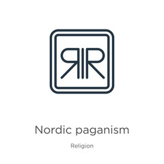 Sticker - Nordic paganism icon. Thin linear nordic paganism outline icon isolated on white background from religion collection. Line vector sign, symbol for web and mobile