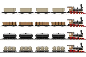 Vintage steam locomotive and wagon vector illustration isolated