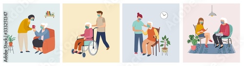 Fotografía Volunteers series - young people taking care of seniors people