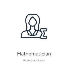 Mathematician icon. Thin linear mathematician outline icon isolated on white background from professions & jobs collection. Line vector sign, symbol for web and mobile