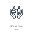 © Premium Art - Social care icon. Thin linear social care outline icon isolated on white background from people collection. Line vector sign, symbol for web and mobile