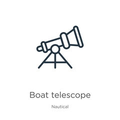 Poster - Boat telescope icon. Thin linear boat telescope outline icon isolated on white background from nautical collection. Line vector sign, symbol for web and mobile