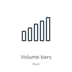 Volume bars icon. Thin linear volume bars outline icon isolated on white background from music collection. Line vector sign, symbol for web and mobile