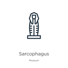 Wall Mural - Sarcophagus icon. Thin linear sarcophagus outline icon isolated on white background from museum collection. Line vector sign, symbol for web and mobile