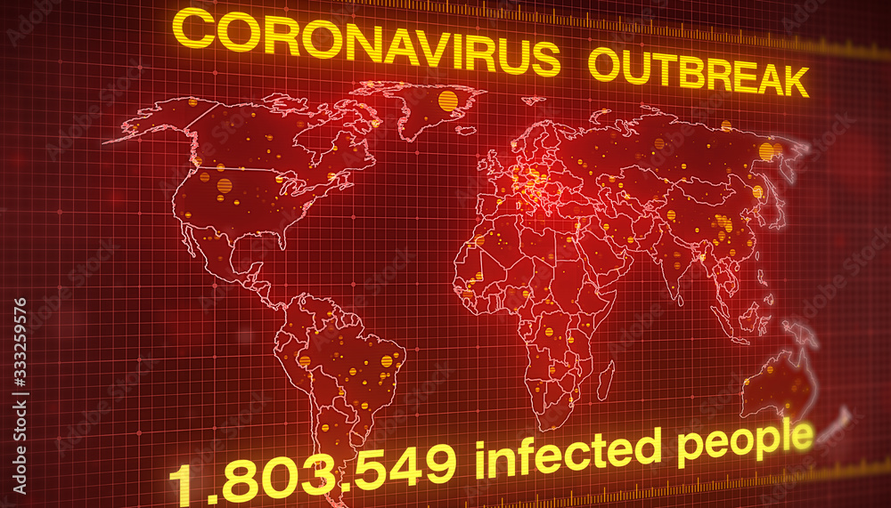 Illustation of a world map showing the outbreak of the coronavirus ...