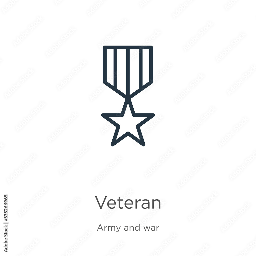 Veteran icon. Thin linear veteran outline icon isolated on white background from army and war collection. Line vector sign, symbol for web and mobile - obrazy, fototapety, plakaty 