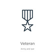 Veteran icon. Thin linear veteran outline icon isolated on white background from army and war collection. Line vector sign, symbol for web and mobile