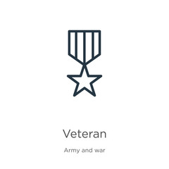 Canvas Print - Veteran icon. Thin linear veteran outline icon isolated on white background from army and war collection. Line vector sign, symbol for web and mobile