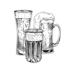 Wall Mural - Each beer has its own mug, hand drawn poster vector illustration.