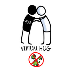 Wall Mural - Sending virtual hug corona virus crisis. Defeat sars cov 2 stay home infographic. Social media love. Viral pandemic support message. Outreach get through together concept sticker vector. 