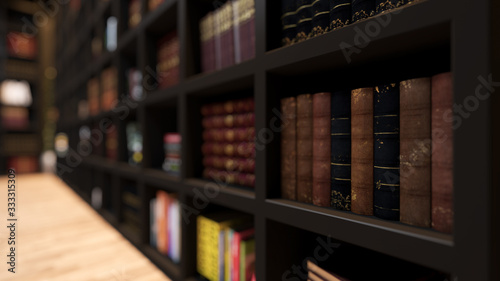 Fotografía wooden bookshelf full of books from library