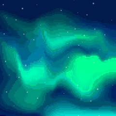 Leinwandbilder - Pixel art night sky, Aurora Borealis, Northern Lights Effect. Pixel background 8 bit.
