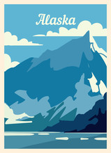 Retro Poster Alaska City Skyline. Vintage Vector Illustration.