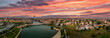 Aerial view of Rimini Italy with dramatic colorful winter  sunset sky