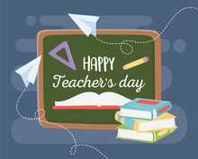 Happy Teachers Day, Chalkboard School Ruler Pencil Books