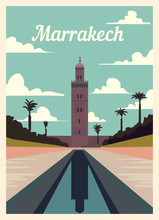 Retro Poster Marrakech City Skyline. Marrakech Vintage
