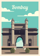 Retro Poster Bombay City Skyline Vintage, Vector Illustration.