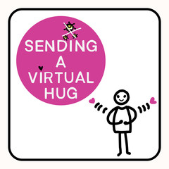 Wall Mural -   Sending virtual hug corona virus crisis  banner. Defeat covid 19 stay home infographic. Social media love heart banner. Viral pandemic support message. Outreach get through together concept sticker