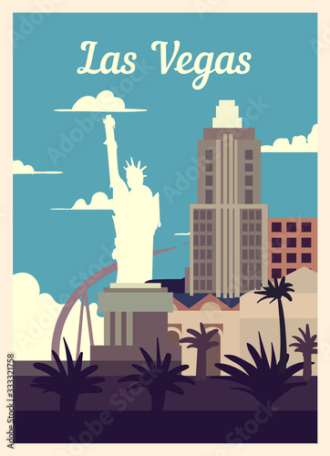 Retro poster Las Vegas city skyline vintage, vector illustration. Poster Mural XXL