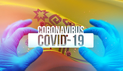 Coronavirus disease COVID-19 infection in russian region, flag images concept - Flag of Chuvashia, Chuvash Republic. Coronavirus in Russia concept 3D illustration.