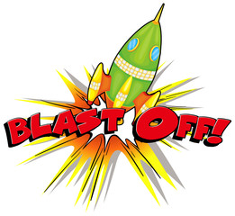 Wall Mural - font design for word blast off with rocket shooting off