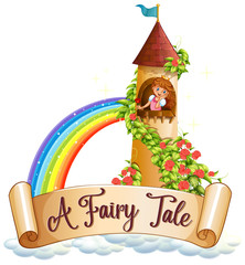 Wall Mural - Font design for word a fairy tale with princess in the tower