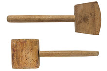 Old Wooden Mallet (hammer). Two Types On A White Background. Isolated