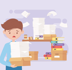 Canvas Print - stressed employee with box and papers in the office work frustration