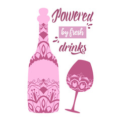 Wall Mural - Violet concept style of bottle and glass for amarula and wine. Vector