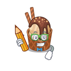 Poster - A smart student coffee ice cream character with a pencil and glasses