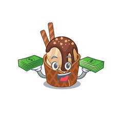 Sticker - happy face coffee ice cream character having money on hands