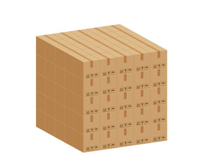 Wall Mural - pile crate boxes 3d cube, stack of cardboard box in factory warehouse storage, cardboard parcel boxes stack of warehouse factory, packaging cargo, boxes brown isolated on white background