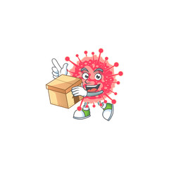 Poster - An icon of coronavirus emergency mascot design style with a box