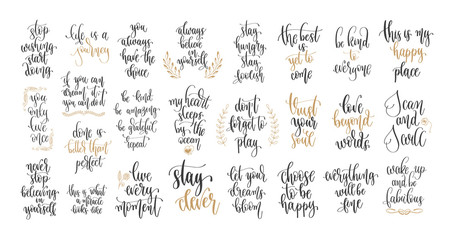 Wall Mural - set of 25 hand lettering inscription text positive quotes design, motivation and inspiration phrases