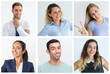 © Mangostar - Positive team members portrait set. Happy young men and women smiling at camera. Multiple shot collage. Human emotions concept