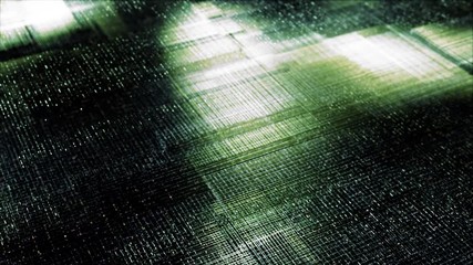 Fototapete - Futuristic digital generated motion abstract matrix particles de-focus grid in cyber space digital background environment