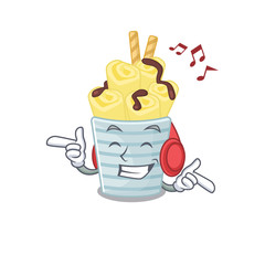 Poster - enjoying music ice cream banana rollscartoon mascot design