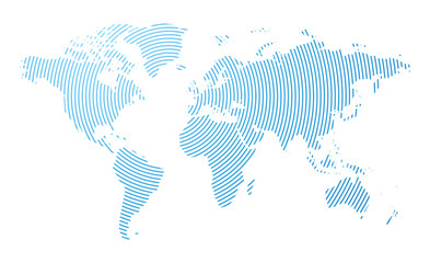 Wall Mural - abstract world map composed of blue lines of radio waves