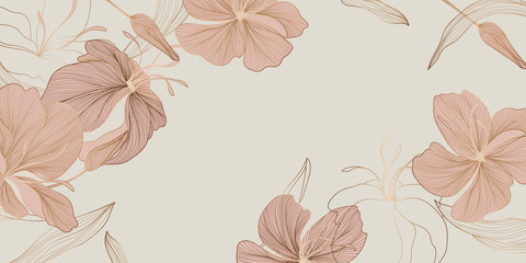 Wall Mural - luxury vintage floral line arts wallpaper design. exotic botanical wallpaper, vintage boho style for