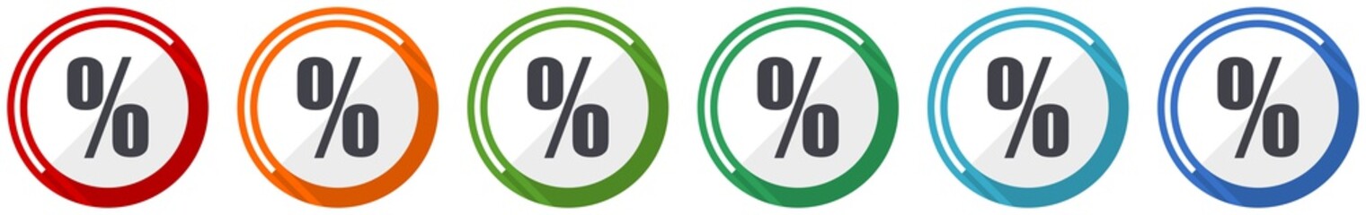 Leinwandbilder - Percent icon set, sale flat design vector illustration in 6 colors options for webdesign and mobile applications