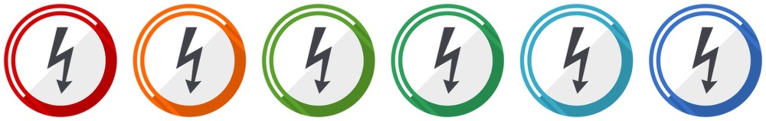Poster - Bolt icon set, flat design vector illustration in 6 colors options for webdesign and mobile applications