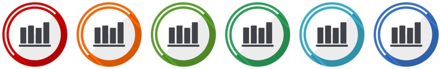 Fototapete - Bar chart icon set, flat design vector illustration in 6 colors options for webdesign and mobile applications.